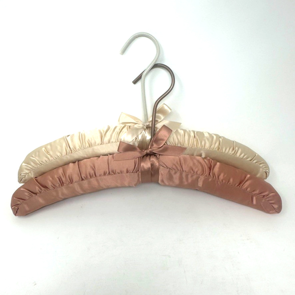 Vintage Satin Cream and Rose Padded Hangers 16in Set of 2